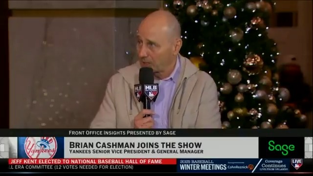 Brian Cashman joins us LIVE from the #WinterMeetings in Orlando! The Yankees GM weighs in on areas the club needs to address this offseason, Gerrit Cole's timeline and more. #MLBTonight + Sage USA