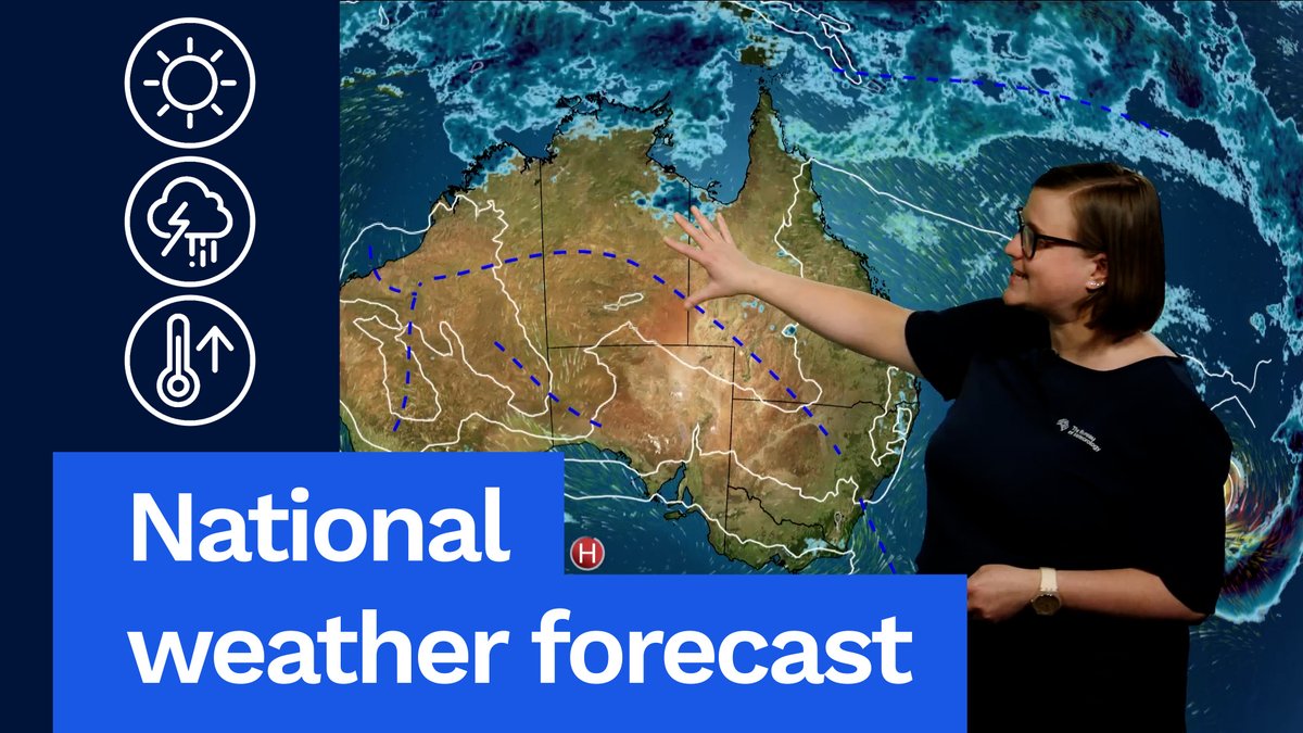 National Weather Forecast: Hot across much of Australia, storms for many. Video current: 12:30 pm AEDT 8 December 2025. Latest forecasts and warnings: or the BOM Weather app.