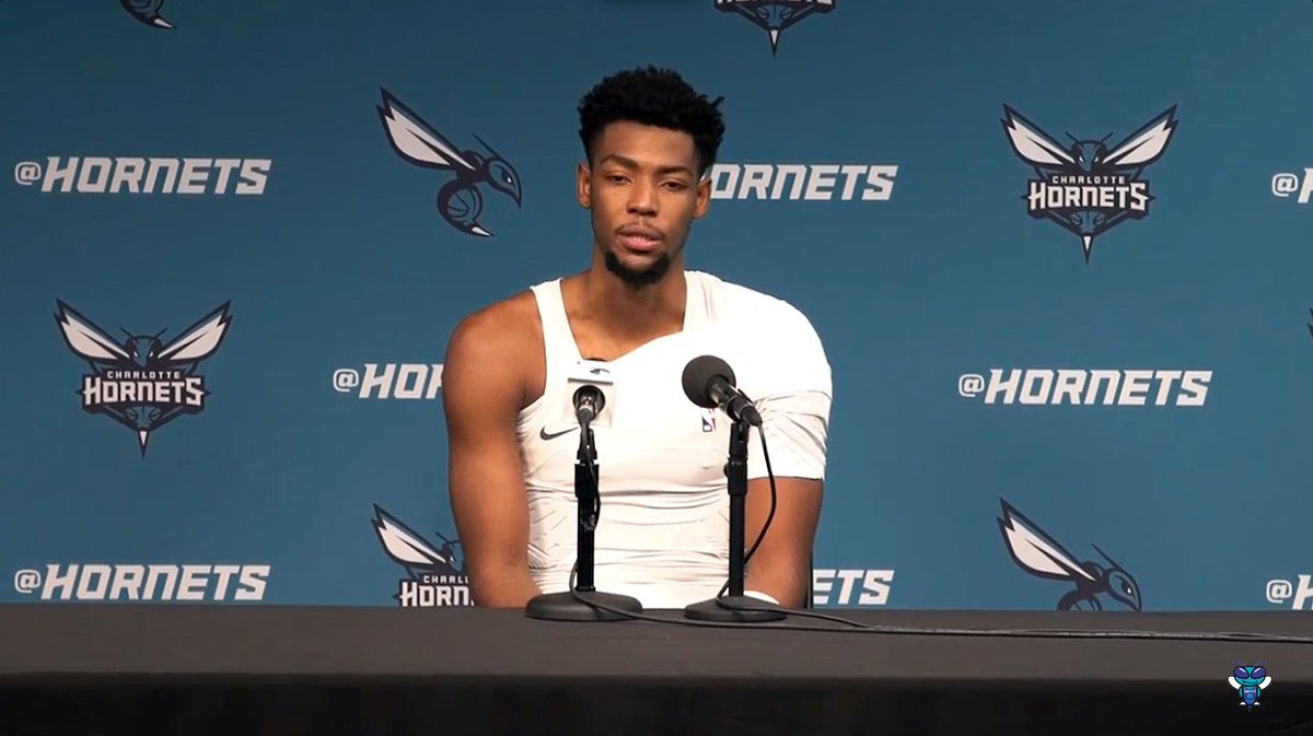 🎙️ Brandon Miller on his shoulder wrap: "I feel good. Shoulder wrap is not gonna come off; probably see it the whole season. Just excited to be back." "It makes sure the arm doesn't get too far extended, so just having the extra protection is good for me in the long run."