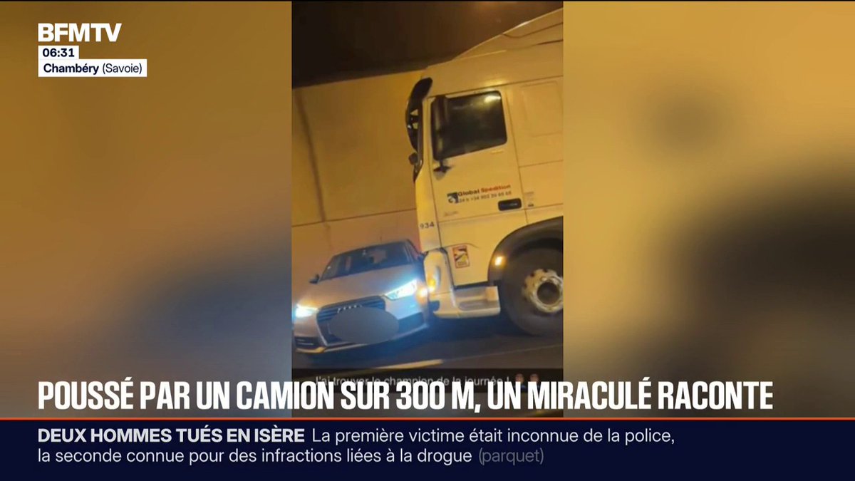 "Je me voyais mourir" Un automobiliste poussé par un camion sur 300 mètres dans un tunnel