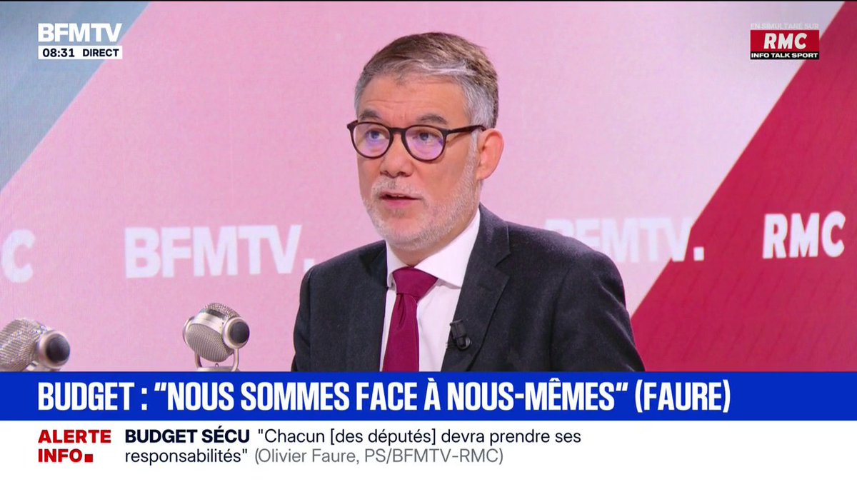 Budget: "Devant mon groupe, je plaiderai le fait que nous votions pour ce projet de loi de financement de la Sécurité sociale", affirme Olivier Faure (PS)