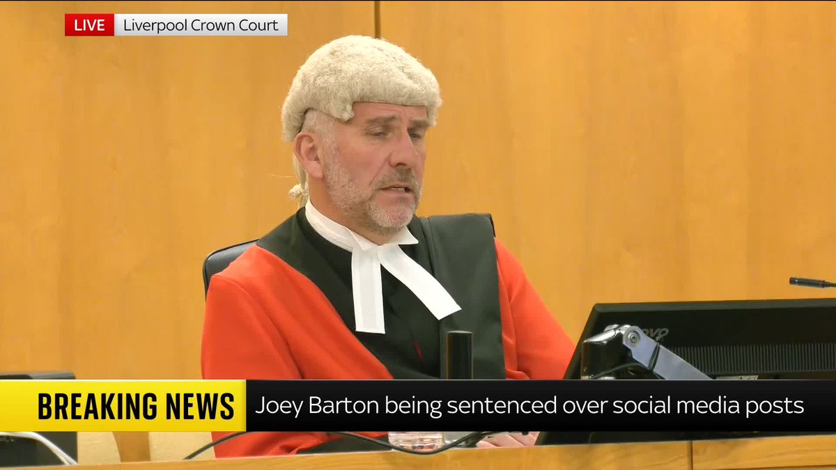 BREAKING: Former Manchester City midfielder Joey Barton has been given a six-month suspended sentence, after being found guilty of malicious communication over posts he made on X towards Eni Aluko, Jeremy Vine and Lucy Ward 📺 Sky 501, Virgin 602, Freeview 233 and YouTube