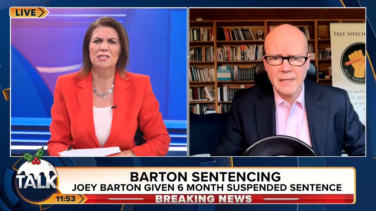 🚨 Joey Barton has been sentenced to six months in custody, suspended for 18 months, for sending six grossly offensive social media posts. Free Speech Union's Lord Young: "People should not be sent to jail for saying offensive things on social media." Julia Hartley-Brewer