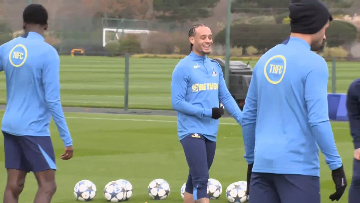 Destiny Udogie and Brennan Johnson were not pictured in Spurs open training ahead of their Champions League game against Slavia Prague on Tuesday ⚪