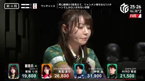 #Mリーグ 2025-26試合ダイジェスト📹 東4局 #東城りお 選手の跳満ツモ! 4着目でこの局を迎えた東城選手 カン🀝の聴牌を外して 🀑🀔🀗待ちの平和赤2ドラ1に仕上げて 先制リーチ! スムーズに🀔をツモって3000・6000! 一気にトップ目に浮上する! 👇動画タップで今すぐ無料視聴