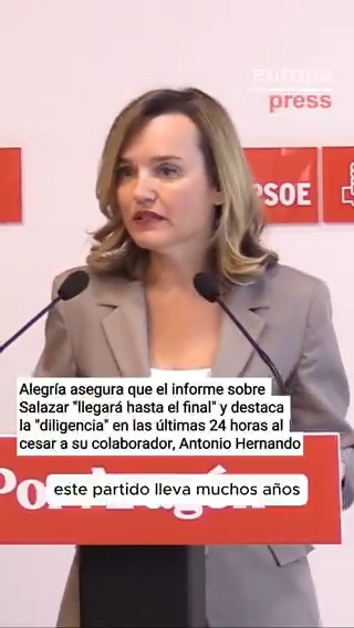 Alegría asegura que el informe sobre Salazar "llegará hasta el final" y destaca la "diligencia" en las últimas 24 horas al cesar a su colaborador, Antonio Hernando: "Va a llegar hasta sus últimas consecuencias. No les quepa ninguna duda"