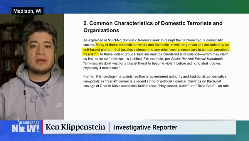 A leaked Justice Department memo obtained by journalist Ken Klippenstein (NSPM-7 Compliant) reveals an effort to build a list of supposedly "anti-American" groups and individuals, an escalation of the administration's crackdown on dissent.