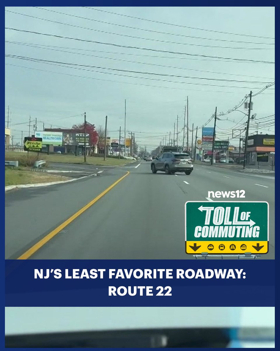 TOLL OF COMMUTING 🚗 News 12 viewers voted Route 22 as their least favorite road to drive on in the state, with Garden State Parkway coming in second. - #TollOfCommuting #News12NJ