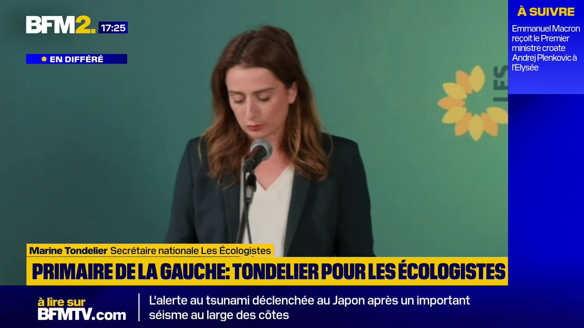 💬 "Je reçois ce mandat, cette mission avec beaucoup d'émotion et d'humilité" Marine Tondelier désignée officiellement candidate des Écologistes pour la primaire de la gauche pour l'élection présidentielle 2027 #BFM2