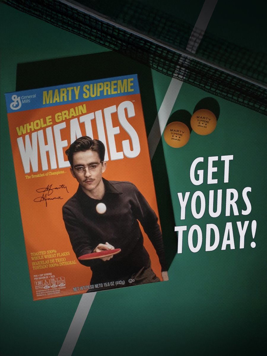 Breakfast of champions. Limited edition Marty Supreme Wheaties Box now in the A24 Shop and on