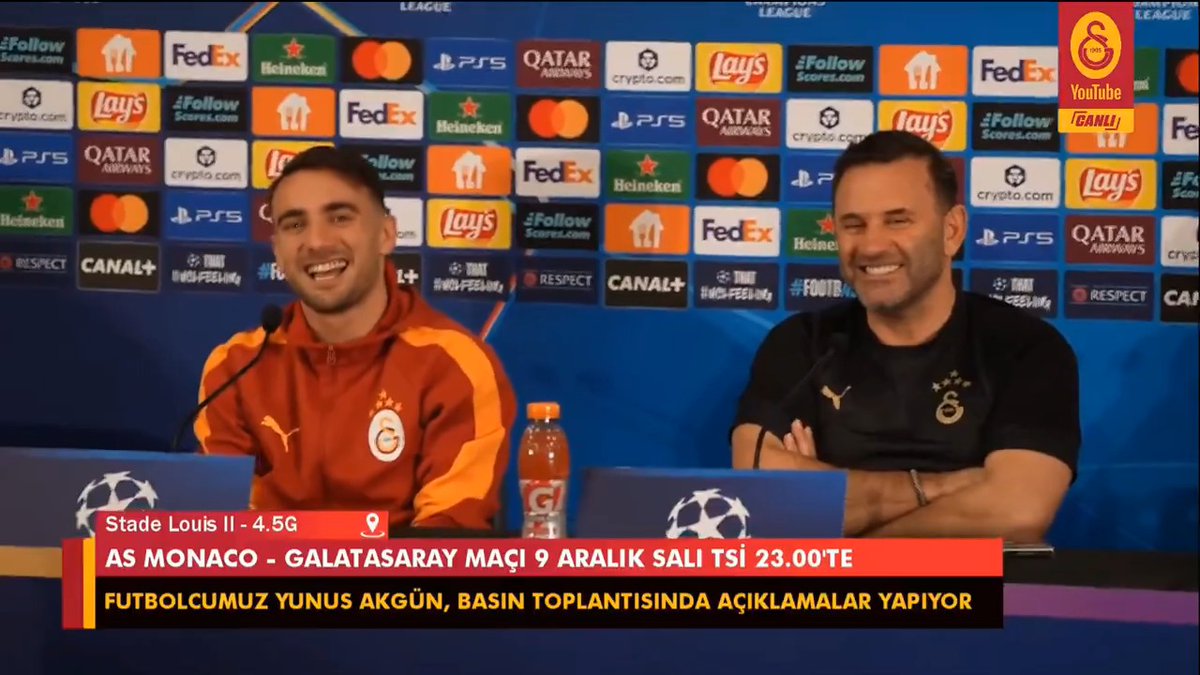 Soru: "Yunus doğduktan 1 ay sonra bu stadyumda Okan hoca finalin oyuncusu seçilmişti, bundan behsetti mi size?" Okan Buruk: "Yaşımız ortaya çıktı (Gülerek)." Yunus Akgün: "Ben o zaman doğmamıştım ama izleyerek büyüdük."