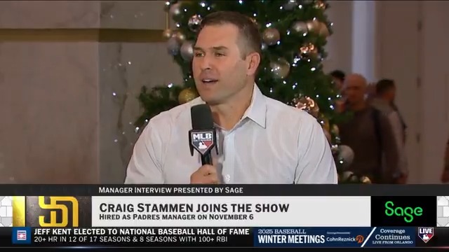 From being a relief pitcher for the San Diego Padres to being named their newest manager, Craig Stammen is ready to get to work in 2026! San Diego's skipper stopped by the desk at the #WinterMeetings to share his approach heading into his new role. #MLBTonight + Sage USA