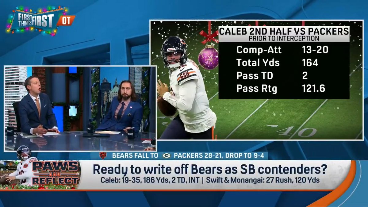 .Danny Parkins isn’t counting out his Bears as Super Bowl contenders just yet: “The first half of that game was very frustrating. They got dominated… And then in the 2nd half, Caleb and the Bears dominated the Packers and got right back into that game.”