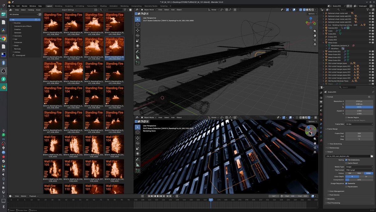 I mean like, maaaaybe I've been working on this modular, looping, drag-n-drop fire VDB library for #blender for fuckin' ages, with packs available for refreshingly sensible prices and occasional freebies too and stuff. maybe. anyone wanna help playtest it in their scenes?