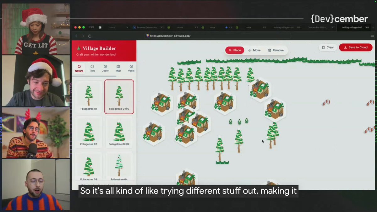 Build a multiplayer game from your terminal! Billy Jacobson shows how to vibe code a holiday village and deploy it with real-time syncing using the /𝚏𝚒𝚛𝚎𝚋𝚊𝚜𝚎 𝚒𝚗𝚒𝚝 command in Gemini CLI. From local script to live URL in minutes → #DEVcember