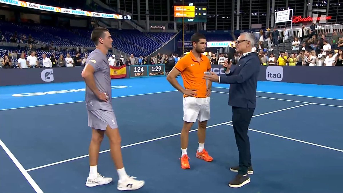 "It's tough, he's got a little bit of skill" 😆 Joao Fonseca on pushing Carlos Alcaraz to the limit in Miami 🌴