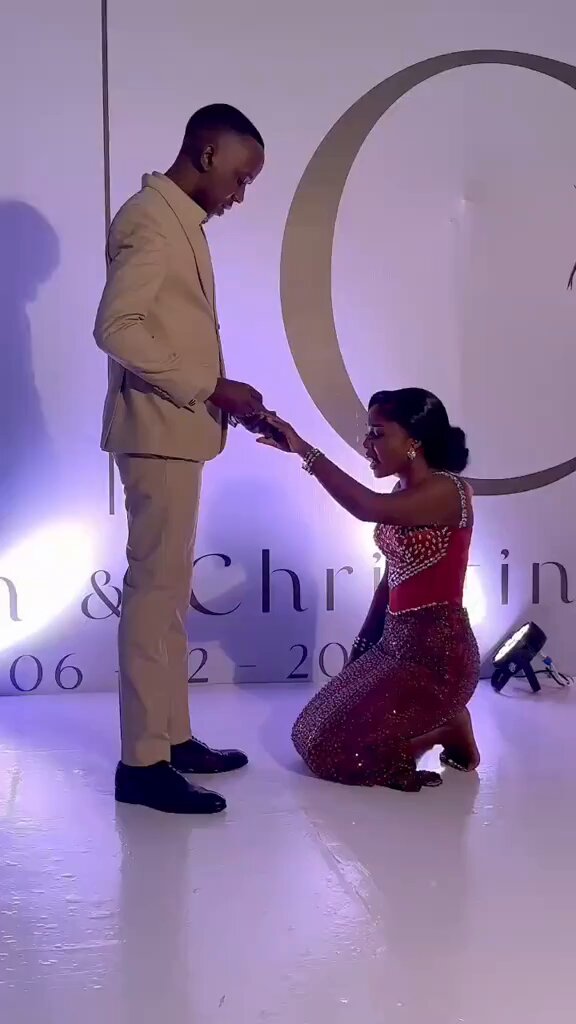 A submissive woman recorded speaking in tongues while accepting a ring from her fiancé