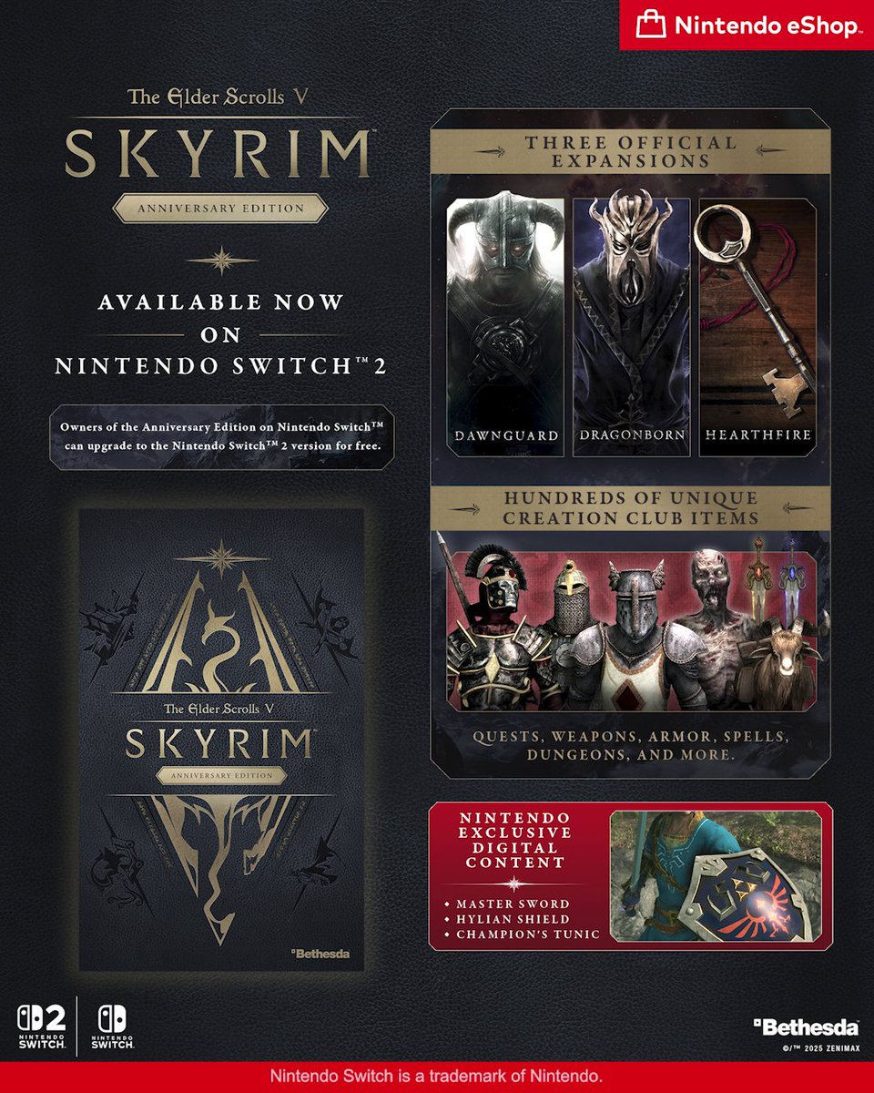 Hunt the dragons of Skyrim, become a master thief, and wield arcane magic, now on Switch 2!