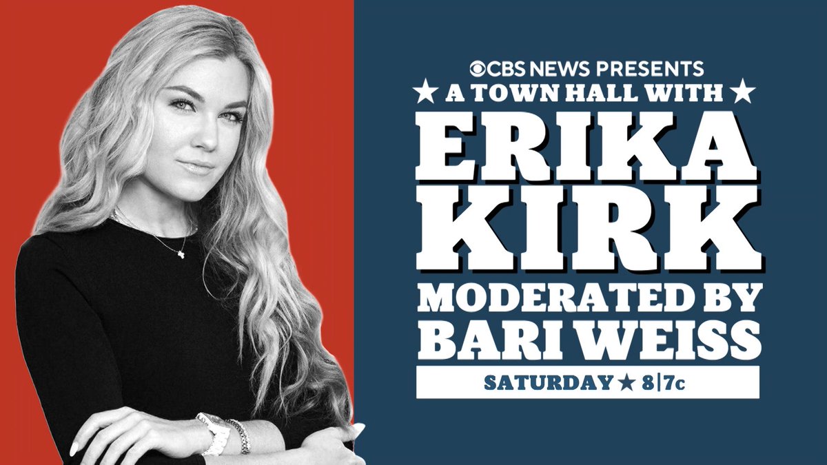 A single bullet took Charlie Kirk’s life — leaving Erika Kirk a widow and the leader of one of the most powerful conservative groups in the country. Three months after her husband’s assassination, Erika Kirk will join CBS News for a town hall on faith, grief, and political violence in America. The conversation, moderated by Bari Weiss, will feature voices from across the political spectrum in front of a live studio audience in New York. Watch “CBS News Presents: A Town Hall with Erika Kirk,” Saturday, Dec. 13, at 8 p.m. ET, only on CBS.