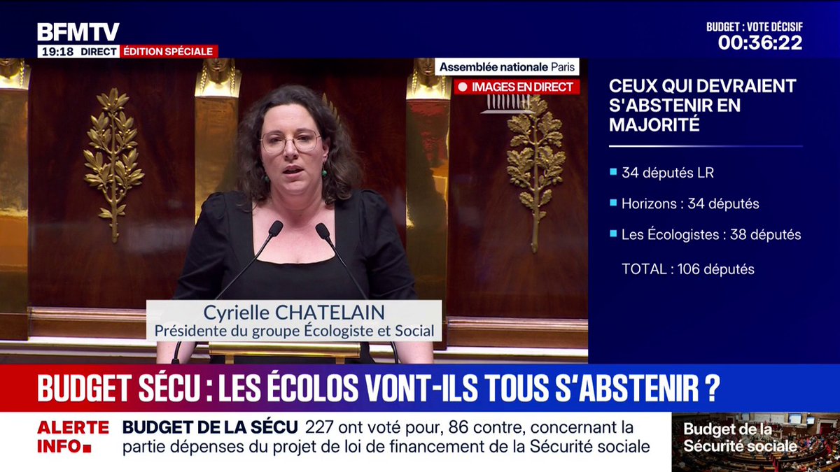 Budget de la Sécu: "Si j'écoutais mon cœur et si j'écoutais mes tripes, je voterais contre ce texte", déclare Cyrielle Chatelain, présidente du groupe (Écologiste et Social)