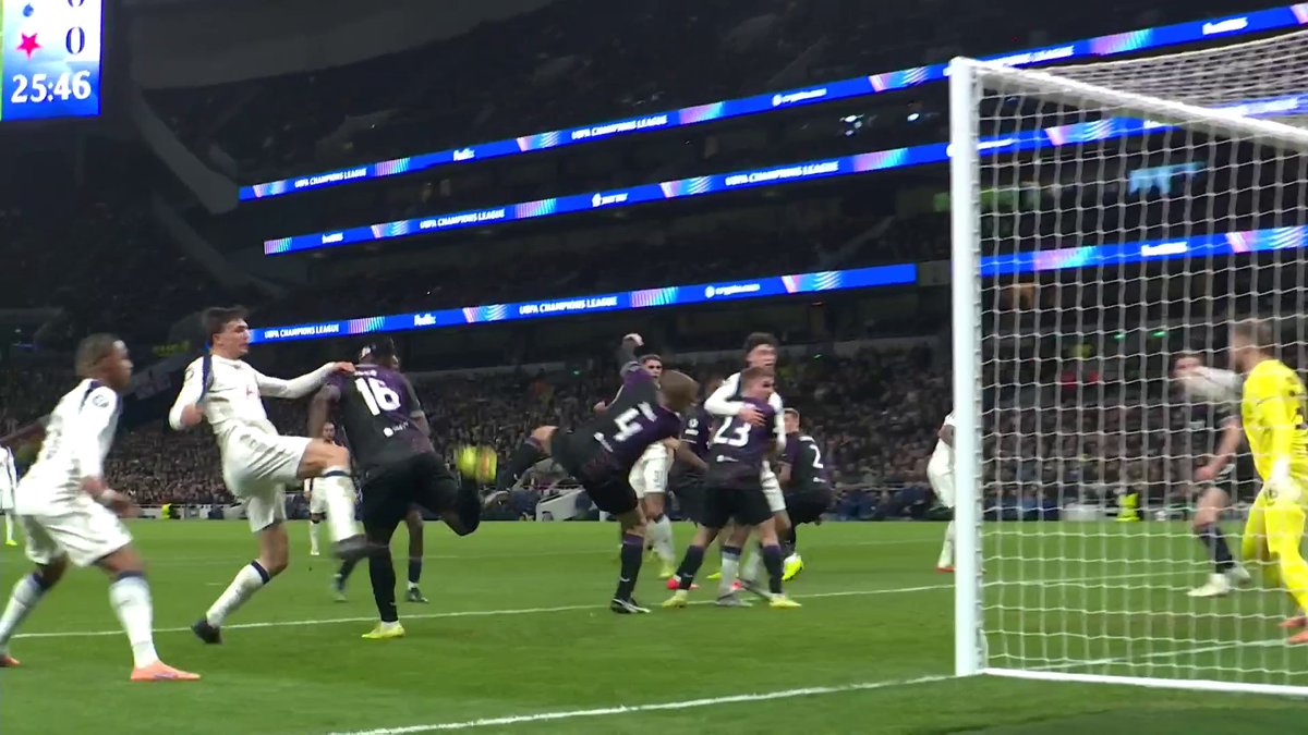 Tottenham take the lead thanks to a bizarre own goal from David Zima 😳 An incredible way to get Spurs' 100th Champions League goal... TNT Sports & discovery+ UK