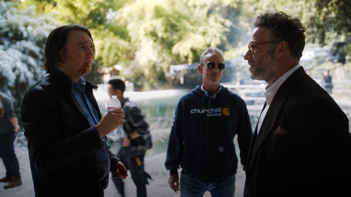 Matt Remick stands with Paul Dano. #TheStudio Episode 1, "The Promotion" — Now Streaming