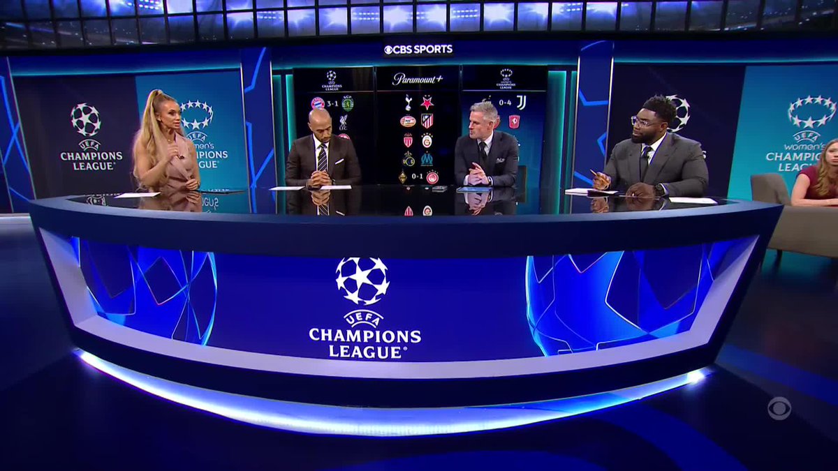 Carragher criticizing Mo Salah's post: "He doesn't mention Liverpool." Micah Richards laughing when Kate is quoting Carra's rant on MNF. Thierry Henry: "Barcelona [Pep Guardiola], put me in the stands." Carra arguing with Micah: "Salah doesn't defend."