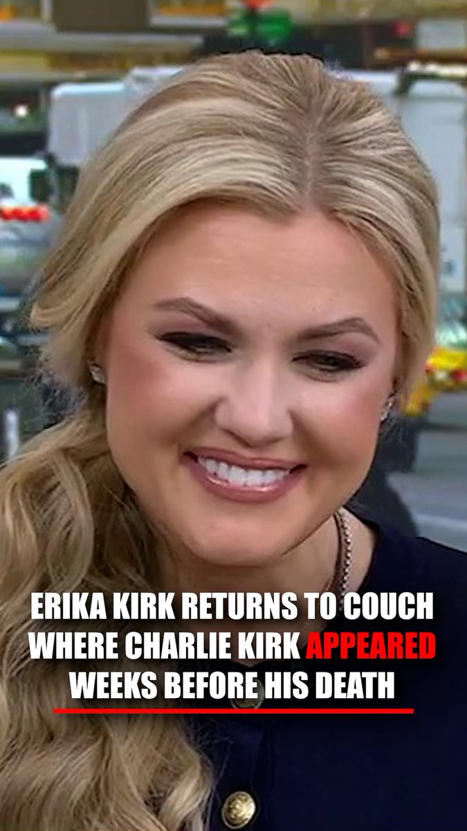 TEARFUL TRIBUTE: Erika Kirk joined FOX & Friends to discuss her late husband Charlie Kirk’s final book, completed just before he was assassinated — while sitting on the same couch he appeared on just weeks before his death.