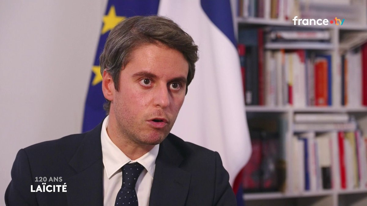 Gabriel Attal : "La laïcité est menacée par une méconnaissance de la loi et par ceux qui veulent imposer leur loi par-dessus la loi" Le président du groupe EPR à l'Assemblée nationale s'exprime sur la loi de 1905 dans l'émission "Laïcité, l'exception française" sur France 2.