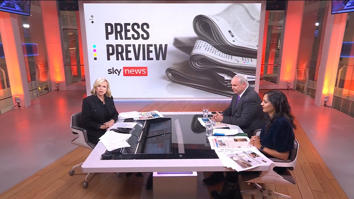 What's on Wednesday's front pages? 📰 Sky's @AnnaBotting is joined by political commentator @AdamBoultonTABB and broadcaster @SoniaSodha for a first look at tomorrow's top stories. #PressPreview ➡️ 📺 Sky 501, Virgin 602, Freeview 233 and YouTube