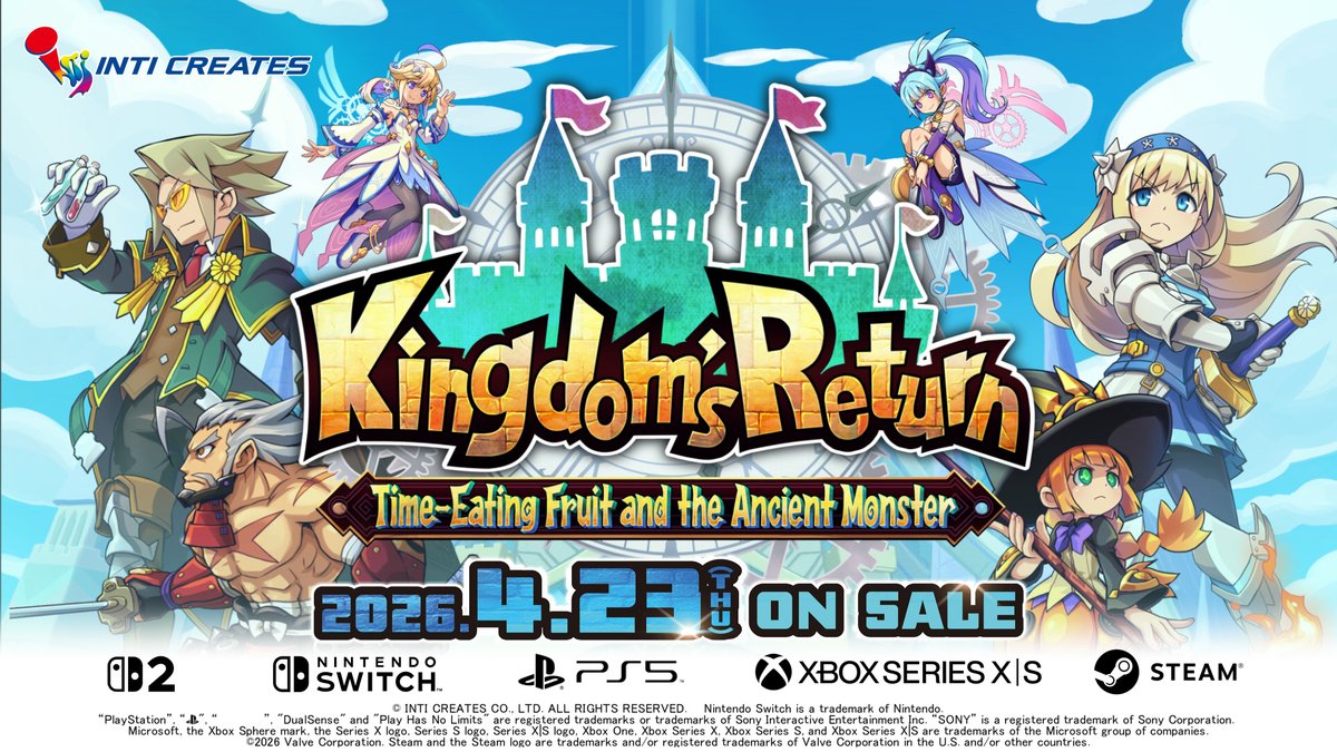 Announcing Kingdom's Return: Time-Eating Fruit and the Ancient Monster, coming April 23rd, 2026 to all major platforms! Adventure through action stages, gathering materials to build your kingdom in the strategy stage! Restore your Kingdom with Action and Strategy!