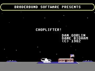 Choplifter (1982) Commodore 64 Originally released by Brøderbund in 1982 and created by Dan Gorlin for the Apple II, Choplifter was later ported to the Commodore 64 by Dane Bigham. This version uses multicolor bitmap mode for smooth parallax scrolling, cleverly extending the horizon into the screen border—no need for sprites for the wide chopper, tanks, or jets. In the game, you pilot a combat helicopter across a vast, side-scrolling desert landscape. Your mission is to blast tanks and dodge fast jets and homing drone missiles with precise forward-facing or rearward shots. Tap the fire button to shoot behind; hold it longer to pivot. Simultaneously, you must manage fuel and execute critical landing sequences. Destroy bunker doors under fire, touch down level to avoid crashing, and then wait as up to 16 frantic hostages sprint aboard. Watching some get gunned down or wander off adds heart-pounding tension. Multiple trips are required to rescue all 64 hostages for a perfect run. You have three lives before mission failure. Your 64 magazine rated it 60%, commenting, "Although not as good as Raid, this game is alright." What would you rate Choplifter?