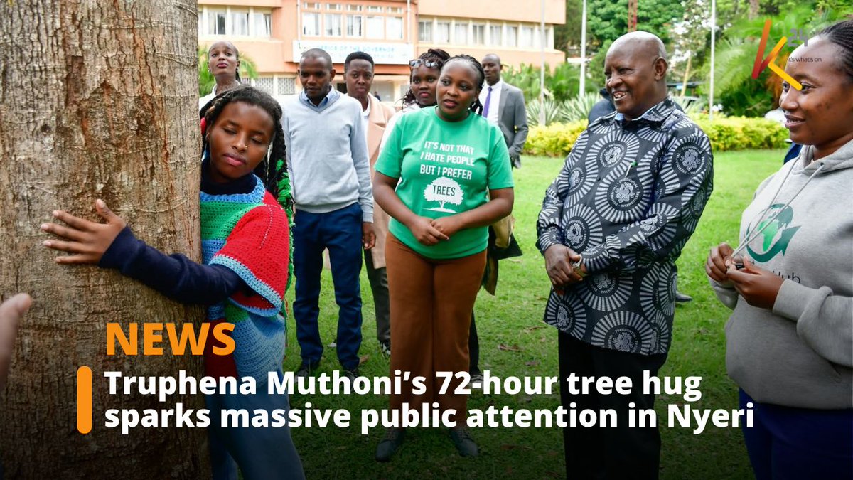22-year-old woman draws crowds in Nyeri as she attempts 72-hour tree-hugging record