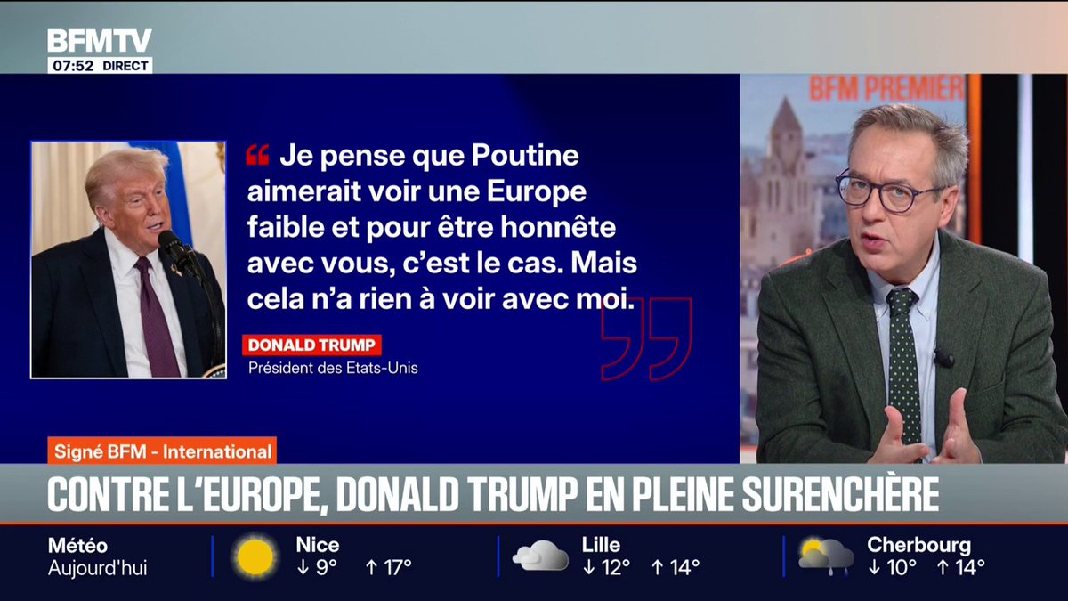💬 "Plus Donald Trump s'aligne sur le discours de Vladimir Poutine, plus il sera jugé faible" SIGNÉ BFM - Donald Trump contre l'Europe, comment doivent réagir les Européens ?