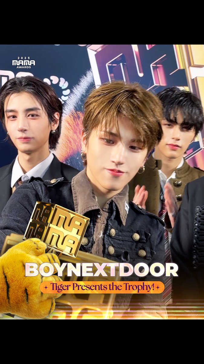 [#2025MAMA] Tiger Presents the Trophy!🐱🏆 BOYNEXTDOOR Mission accomplished, with a little roar! - FAVORITE MALE GROUP HEAR MY ROAR, UH-HEUNG 2025 MAMA AWARDS #MAMAAWARDS #2025MAMAAWARDS