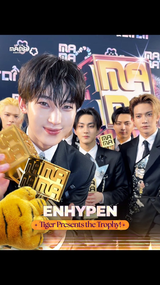 [#2025MAMA] Tiger Presents the Trophy!🐱🏆 ENHYPEN (엔하이픈) Mission accomplished, with a little roar! - FANS’ CHOICE MALE TOP 10 - TELASA FAVORITE GLOBAL ARTIST - VISA FANS' CHOICE OF THE YEAR HEAR MY ROAR, UH-HEUNG 2025 MAMA AWARDS #MAMAAWARDS #2025MAMAAWARDS