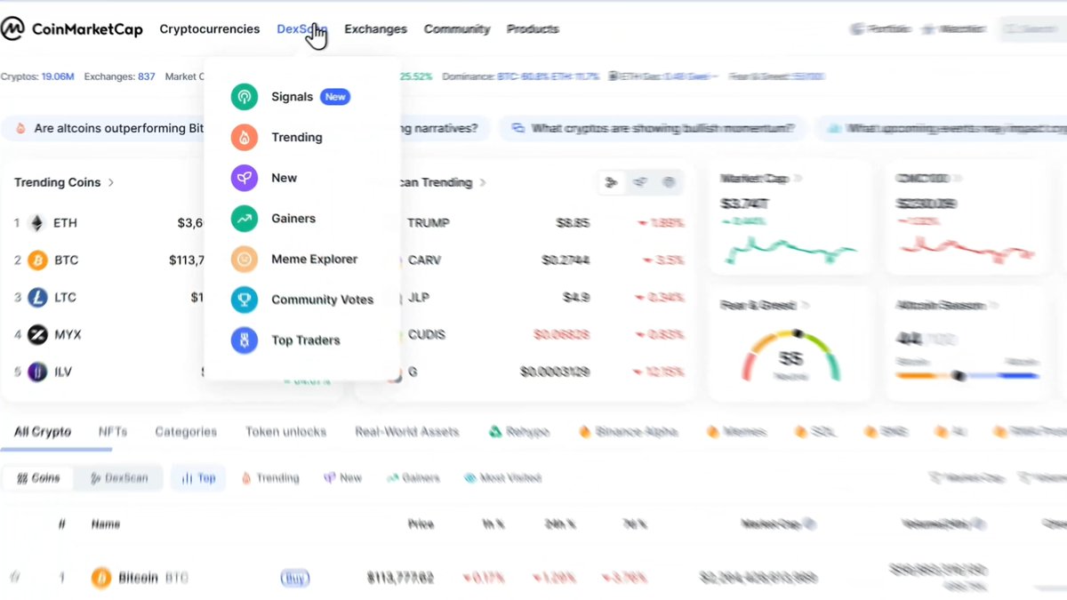 🔎 CMC Feature Highlight | DexScan Signals Follow the wallets that move markets. DexScan Signals tracks smart money trades in real time so you can spot trends before they break. 👉