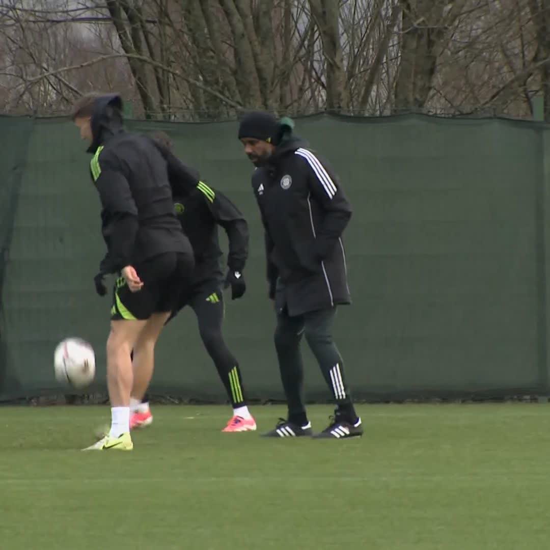 🍀 Celtic have been training ahead of tomorrow's Europa League clash against Roma! Can Wilfried Nancy get his first win as Hoops boss? ⤵️