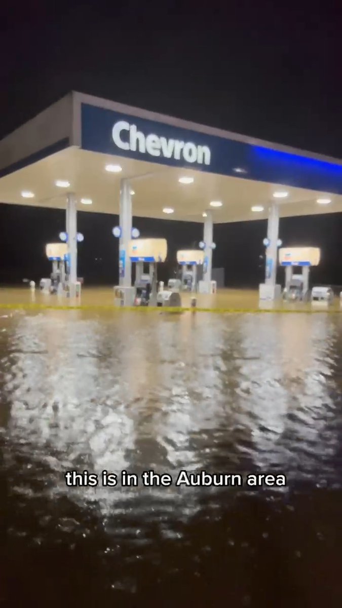 A gas station in Auburn is completely flooded as heavy rain continues to pour down from the latest storm. Full story on
