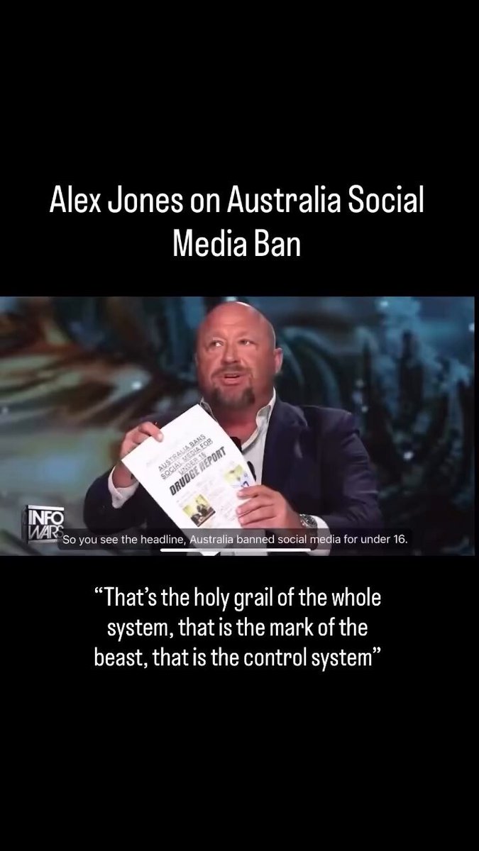 “The UK is also passing digital ID saying exactly the same thing” Alex Jones goes off on Australia for introducing a ban on social media for under 16s - saying it’s the very first step towards totalitarian digital control over everyone.
