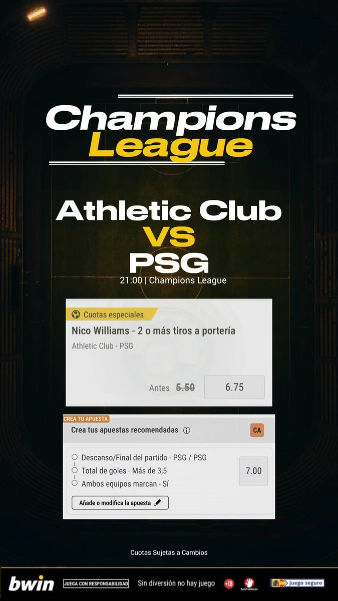 El campeón de Europa vista San Mamés 🏟️ PSG llega 2.º en la fase liga con 4 victorias en 5 partidos, Athletic 27.º y obligado a sumar para seguir soñando con el play-off Echa un vistazo a nuestras apuestas especiales y sugeridas 🌟 Crea tu apuesta 📲