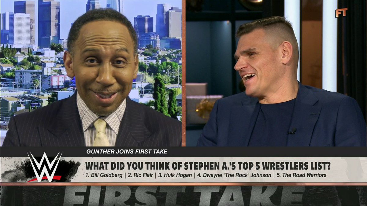 Gunther found out Stephen A. Smith’s favorite wrestler of all time is Goldberg “… I don’t think I’ve ever seen anybody putting him number one on their favorite wrestlers list.” 💀