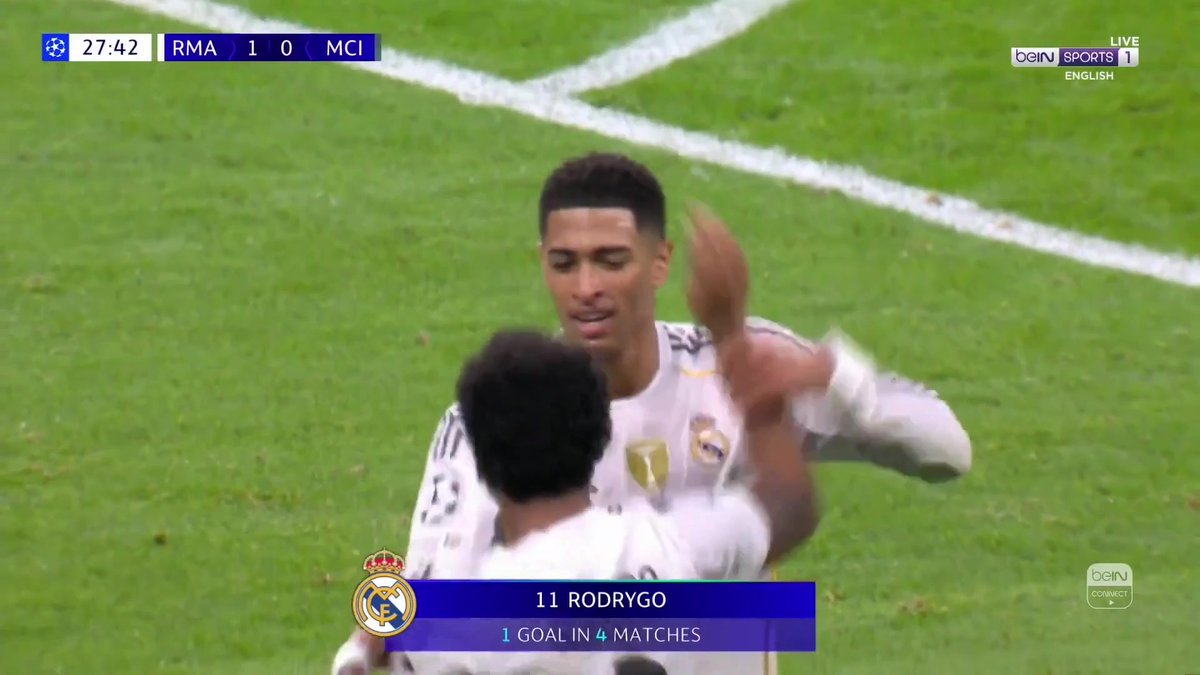 GOAL! Great finish from Rodrygo Goes to give Real Madrid the lead against Man City ⚪️👑 #beINUCL #RMAMCI #UCL