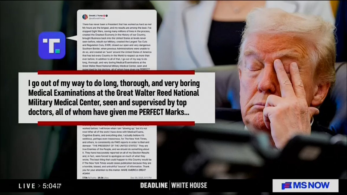 MS NOW airs compilation of Trump boasting about passing basic cognitive exams: "He seems to brag about passing the early screen for dementia the way one would brag about passing, I don't know, the LSAT."