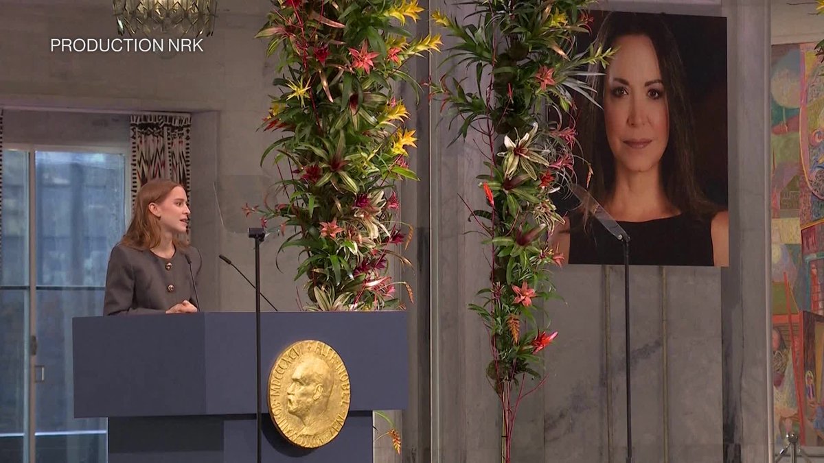 Nobel Peace Prize winner Maria Corina Machado secretly left Venezuela to accept her award in Oslo but was forced to miss the ceremony due to bad weather. Her daughter accepted the award on her behalf