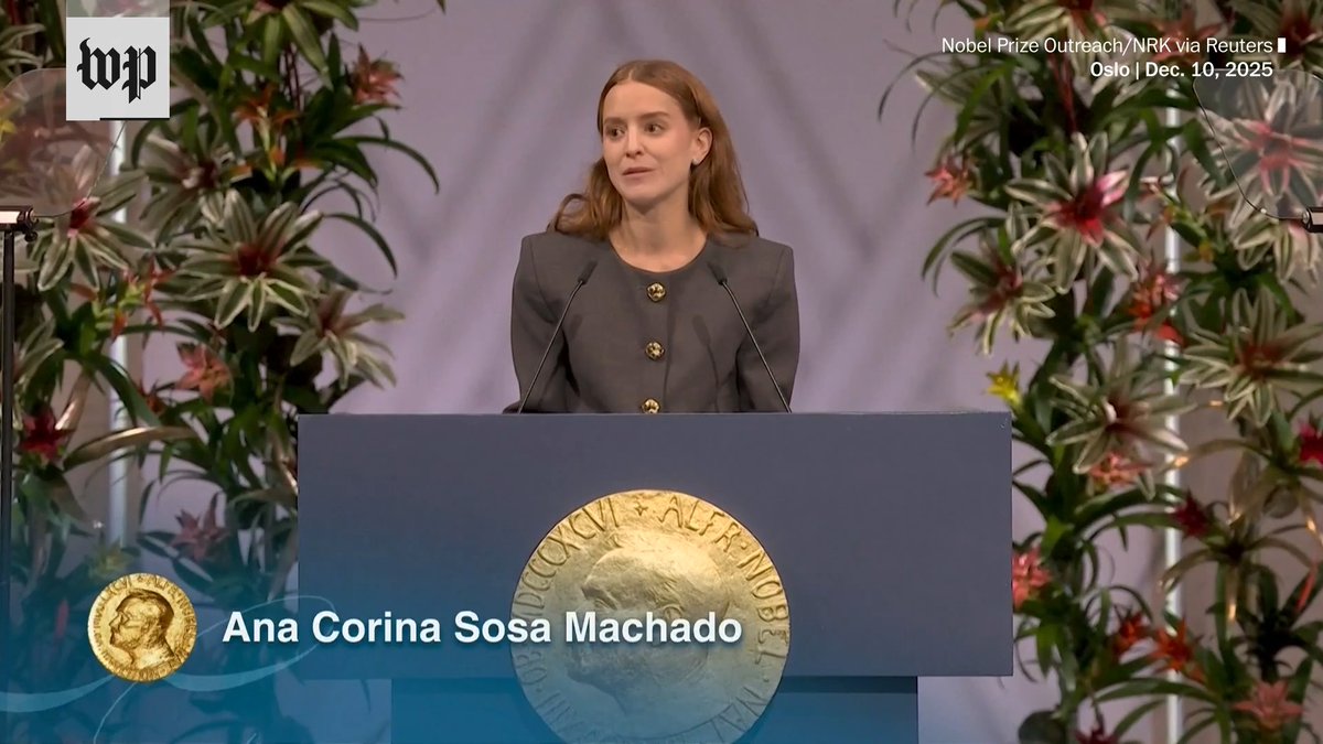 The daughter of María Corina Machado, Venezuela’s most prominent opposition leader accepted the Nobel Peace Prize on her mother’s behalf who was absent from the ceremony. Watch her speech: