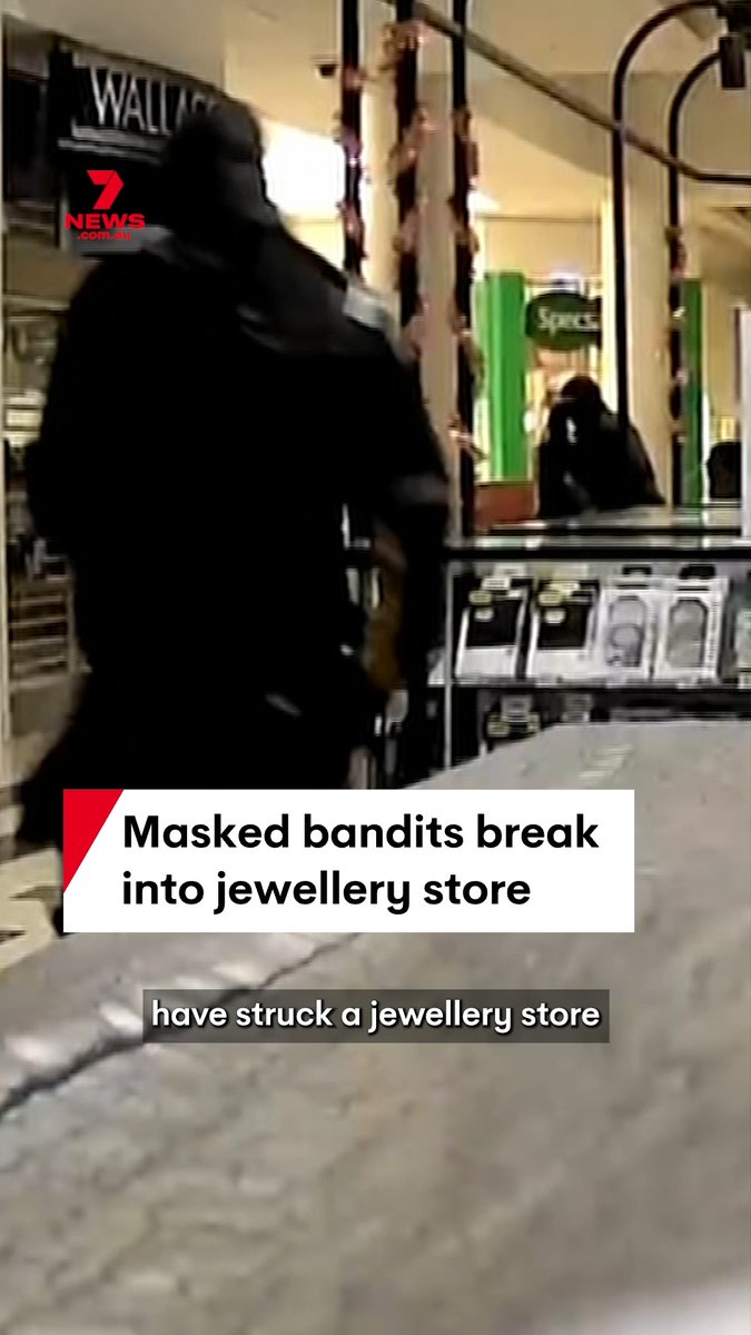 A crew of masked bandits has stolen gold, silver and diamonds worth thousands of dollars from a jewellery store in Browns Plains, south of Brisbane. #robbery #bandit #thief #jewellery #heist