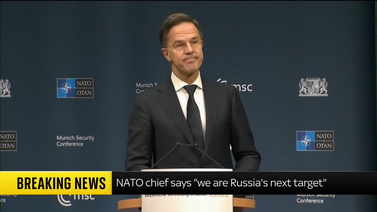 NATO chief Mark Rutte has warned its member states are "Russia's next target" Speaking at a security conference, he says the bloc must make all efforts to prevent a war that could be "on the scale of war our grandparents and great-grandparents endured"
