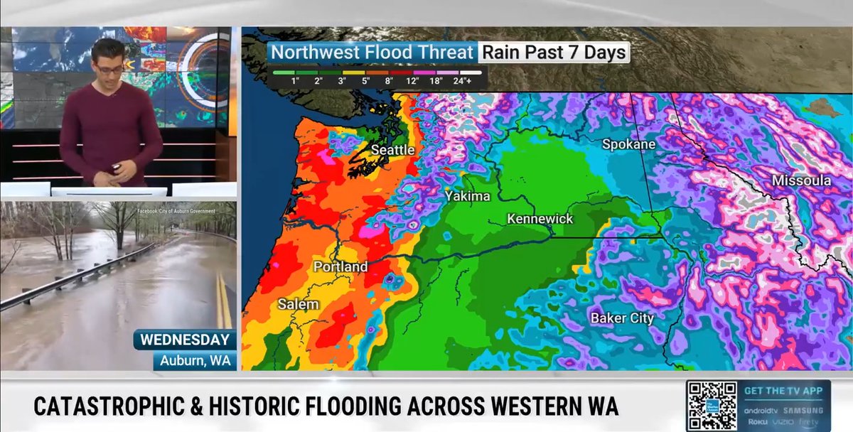 An atmospheric river has drenched the Pacific Northwest with days of heavy rain, triggering catastrophic flooding in Washington. Meteorologist Jordan Steele is tracking the ongoing impacts: