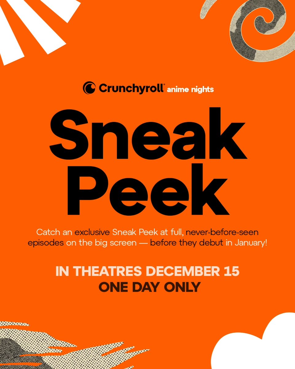 Catch a sneak peek at never-before-seen anime episodes before anyone else at Crunchyroll’s Anime Nights only on 12/15. Exclusively in theatres at select locations only. #Crunchyroll #animenights Get tickets now: